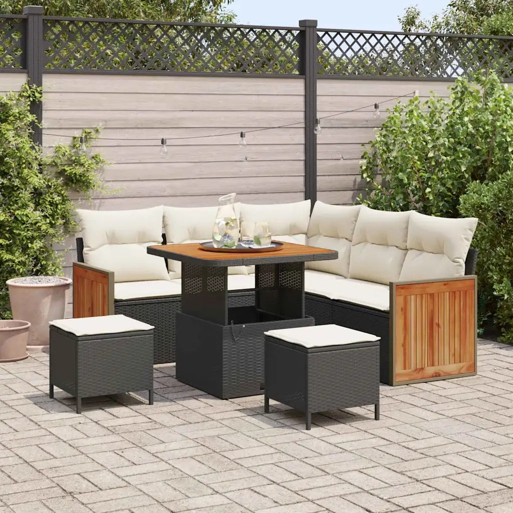Set Divano da Giardino con cuscino 8 pcs Nero e Crema