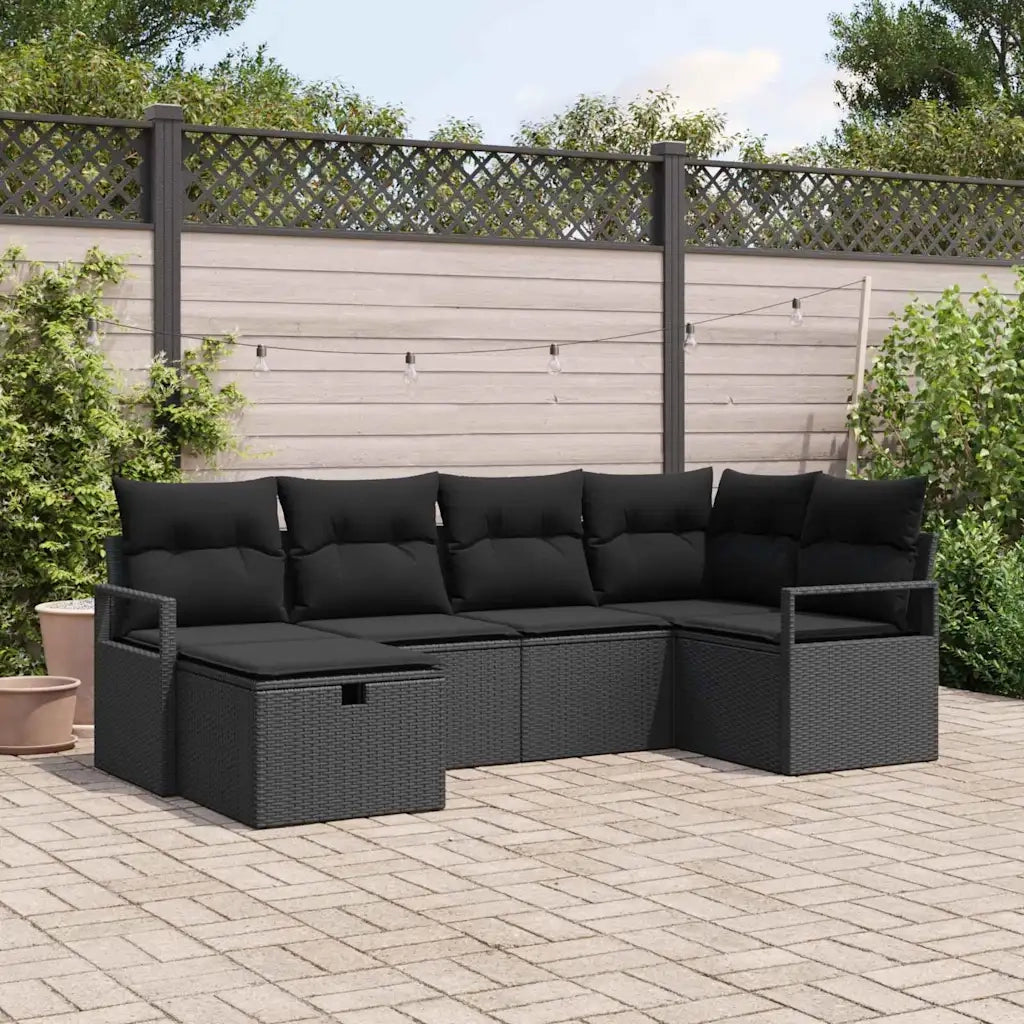 Set di divani con cuscino con archiviazione Nero polyrattan