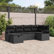 Set di divani con cuscino con archiviazione Nero polyrattan