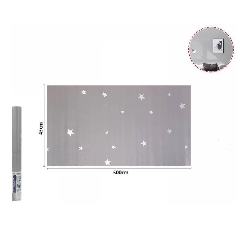 Trade Shop - Rotolo Pellicola Adesiva Grigia Con Stelle 45cmx5mt Mobili Carta Da Parati 71131 -