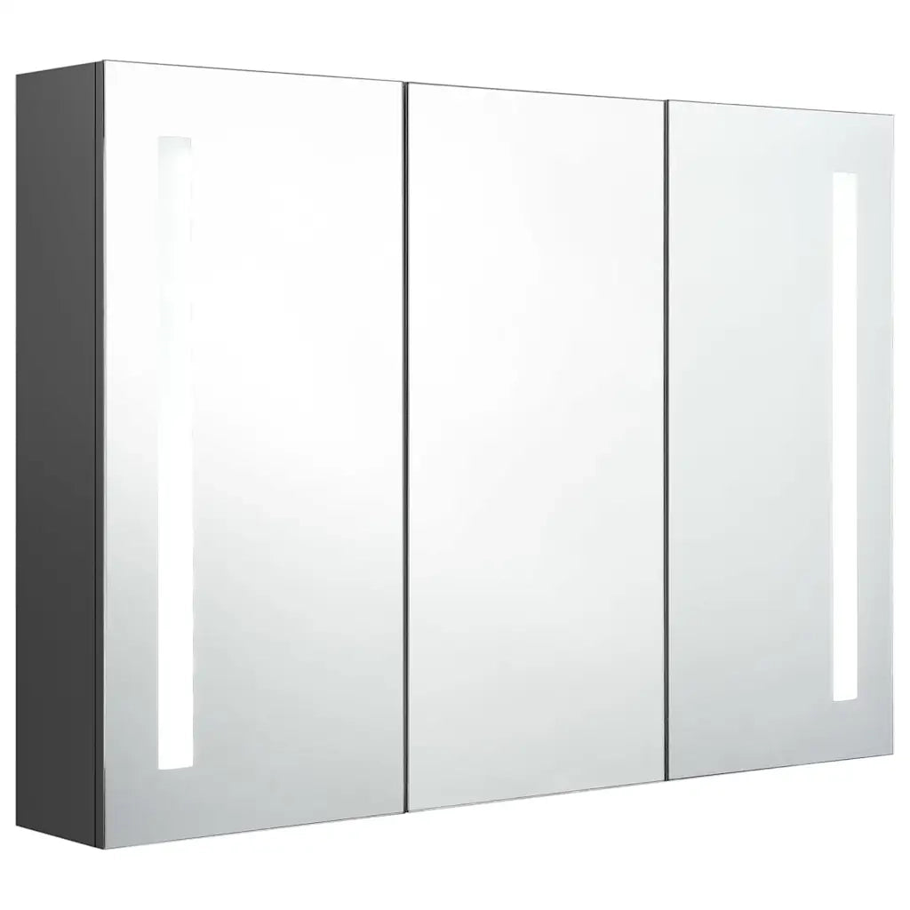 Armadietto Bagno con Specchio e LED 89x14x62 cm Grigiocod mxl 103342