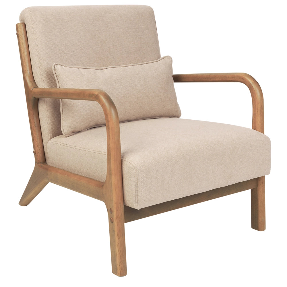 Poltrona in tessuto beige Gambe in legno con braccioli e cuscino Soggiorno classico tradizionale
