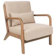 Poltrona in tessuto beige Gambe in legno con braccioli e cuscino Soggiorno classico tradizionale