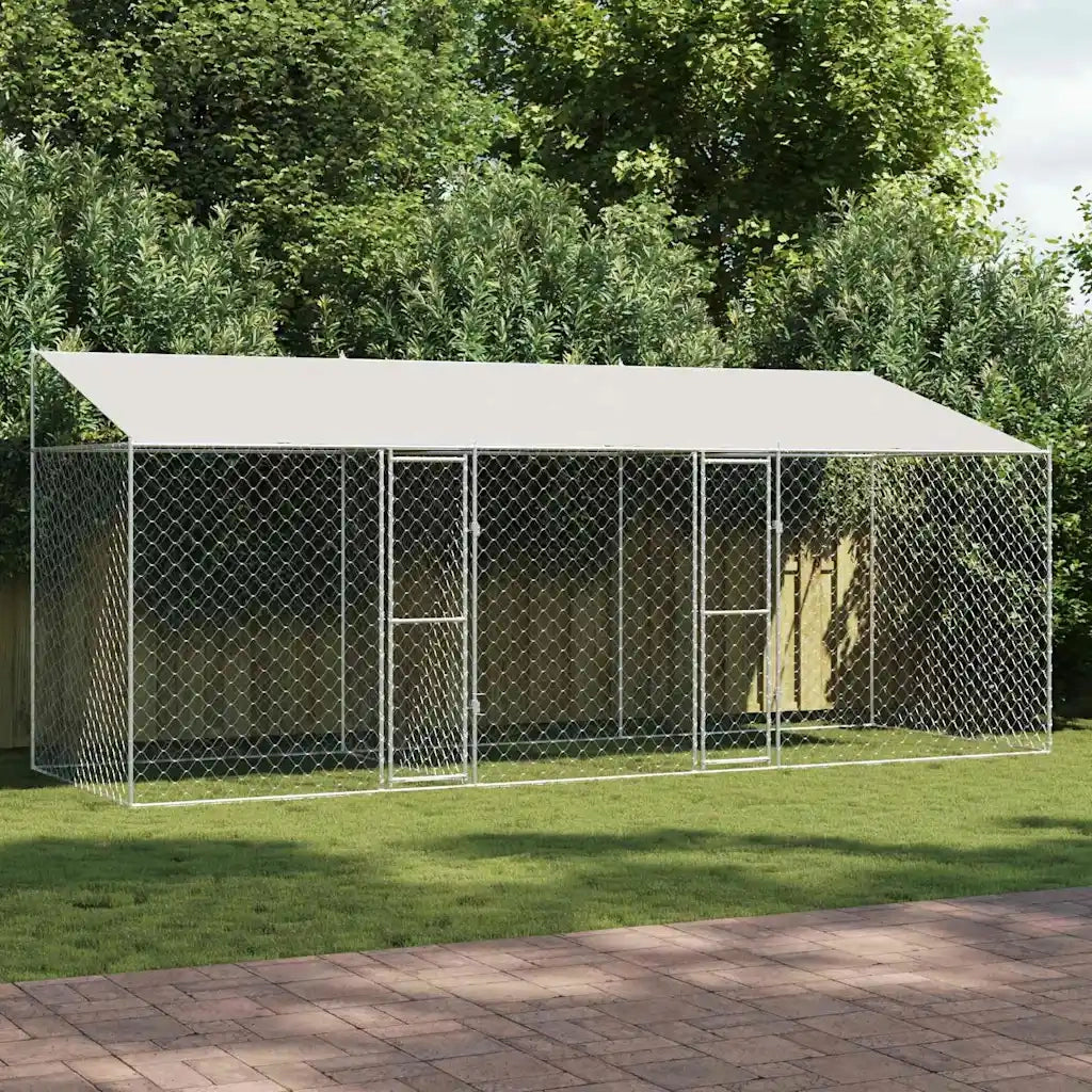 Gabbia per Cani con Tetto Argento 600 x 200 x 256 cm 3368304