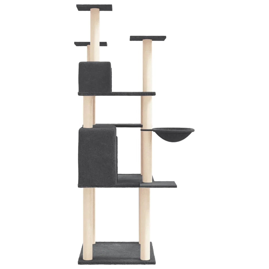 Tiragraffi per gatti torre per arrampicata giocattolo piattaforma per arrampicata con tiragraffi in sisal scuro 166 cm grigio 02_0022678