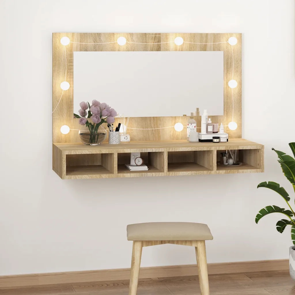 Mobile a Specchio | Armadio da bagno con LED Rovere Sonoma 90x31,5x62 cm