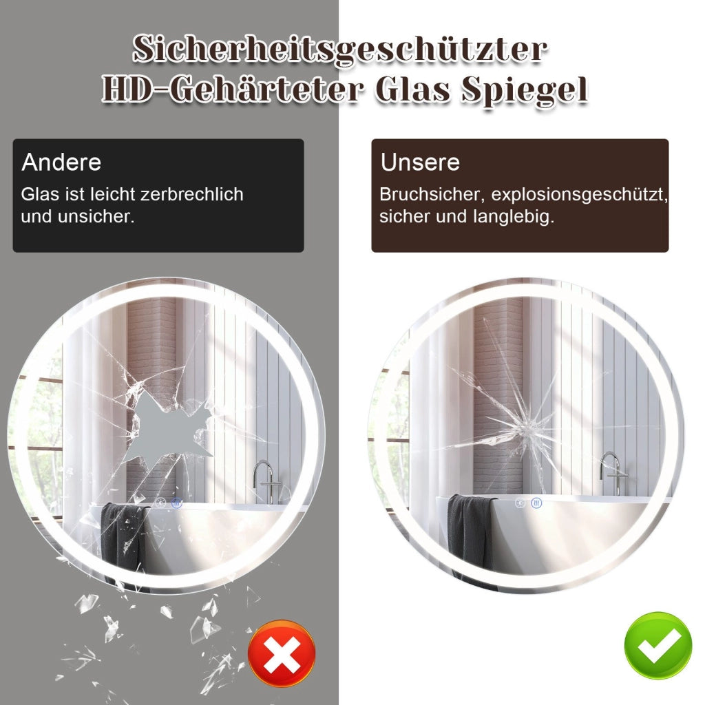 ZMH Specchio da bagno con funzione antiappannamento IP44 Rotondo Bianco Specchio da bagno variabile