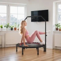 Trampolino Elastico Pieghevole Ø102 cm con Manubrio Regolabile, Telaio in Acciaio, Rosso e Nero