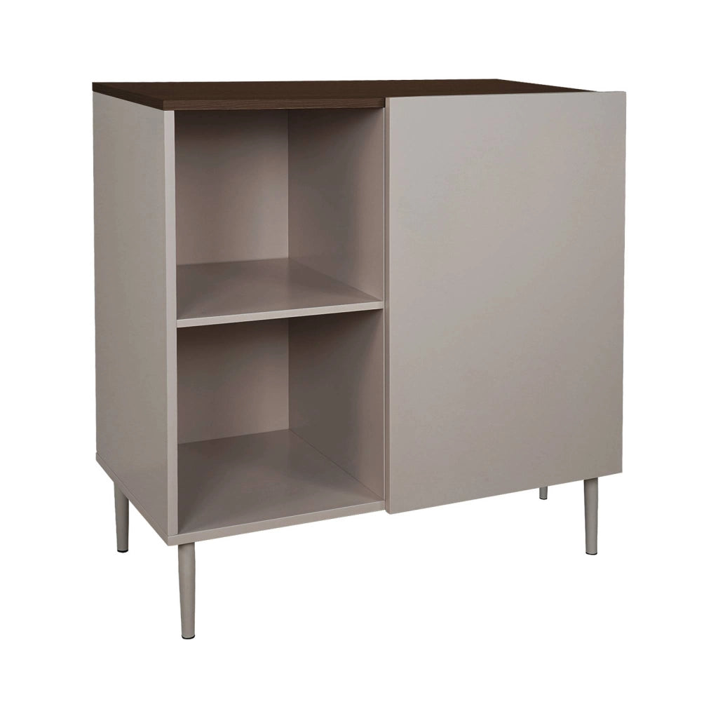Credenza in metallo e decorazione in legno 1 anta, 80cm, grigio
