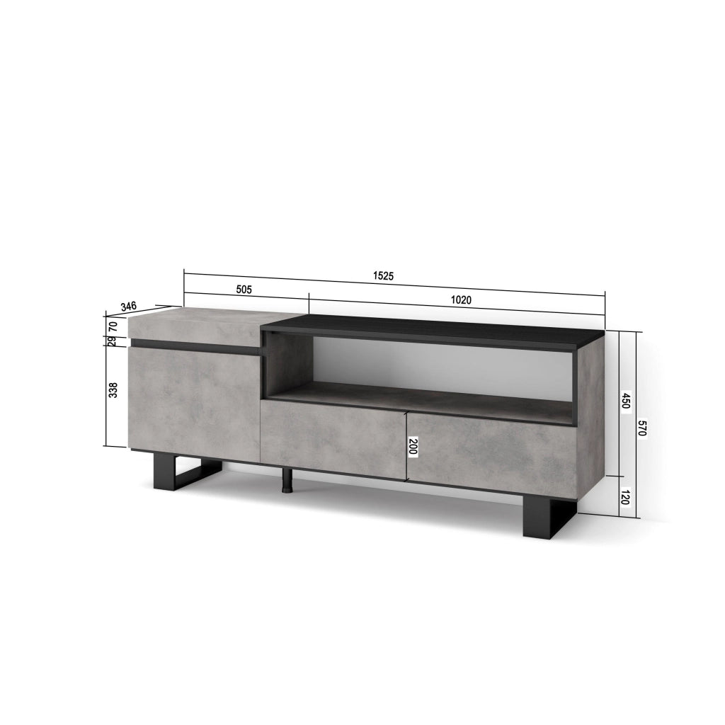 Mobile TV Soggiorno, 150x35x57cm, Per TV fino a 65", Design industriale, grigio cemento RF2470