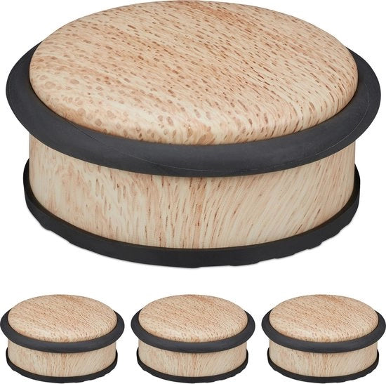 Stoppatore per porte interne - sostituto di maniglia - finitura in legno - fissatore di porta - gomma - H 5 cm