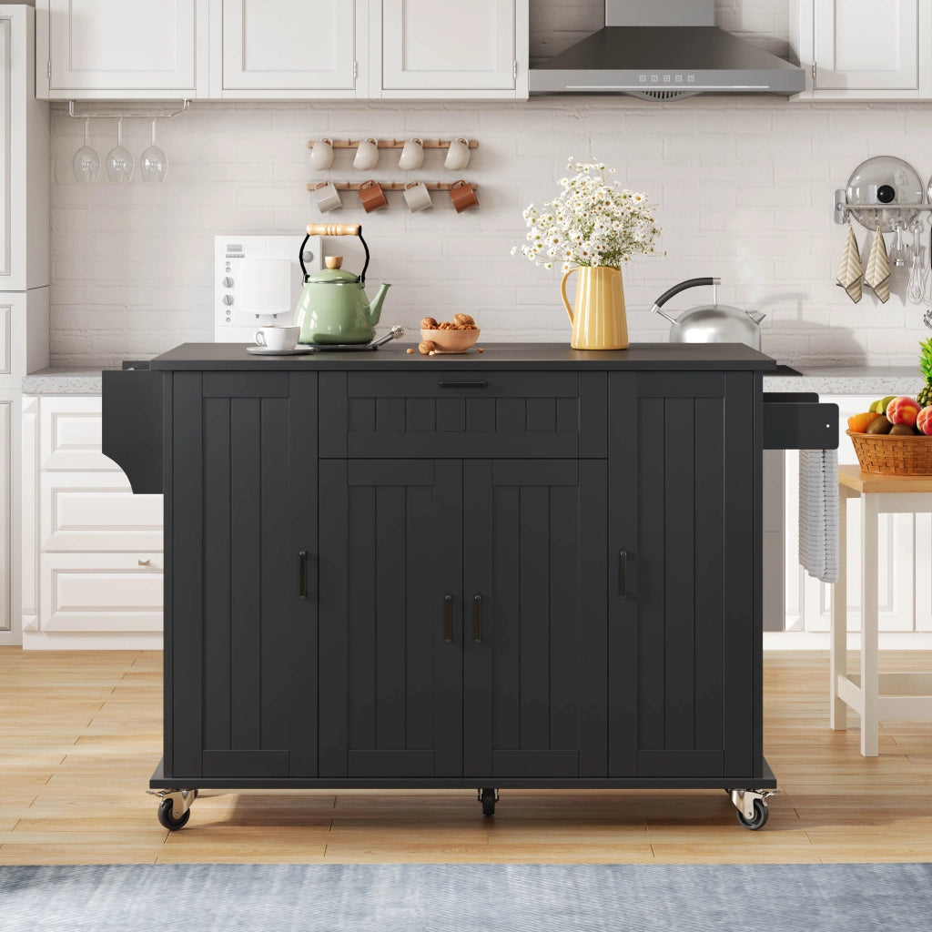 Carrello Da Cucina con 4 Ante 1 Cassetto e Piano Ribaltabile; Portasciugamani Laterali; in MDF; 120x45(70)x95 cm; Nero
