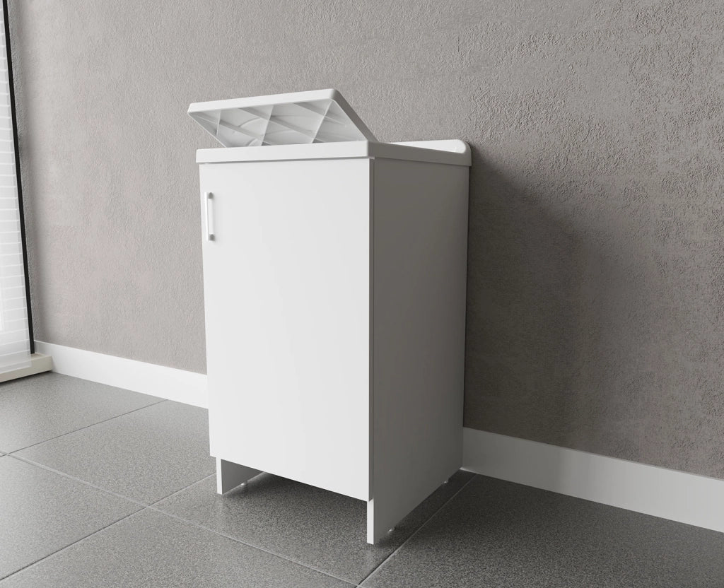 Mobile Lavatoio 1 Anta in Nobilitato 45x50x85 cm Vasca in PP con Asse in Resina e Kit di Scarico Bianco