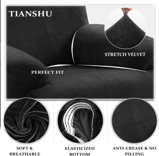 Fauteuil con schienale estensibile Hoes in tessuto di spandex per sedie con protezione per braccio e schienale in flanella moderna con imbottitura in piuma di flanella (nero)