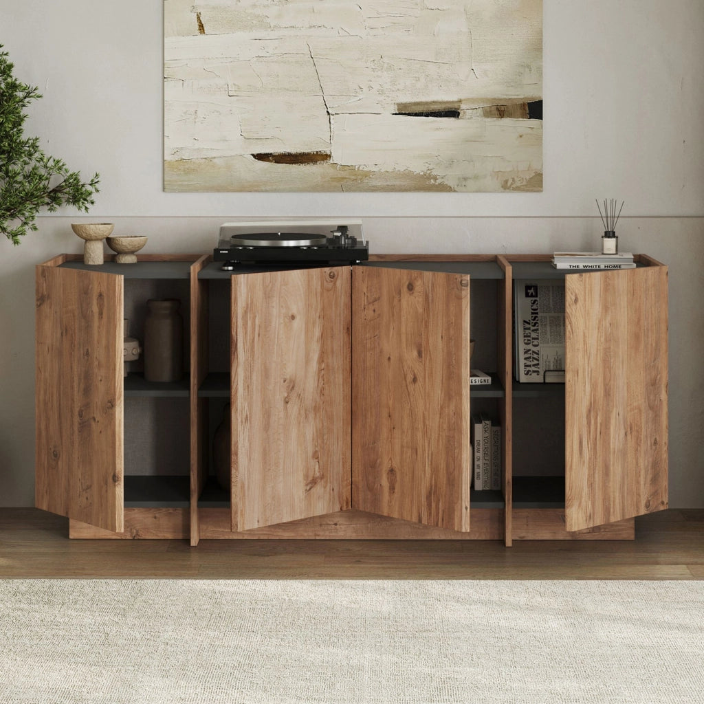 Credenza in legno "Dorma" - 180 x 45 x 80 cm - Pino Atlantico / Antracite