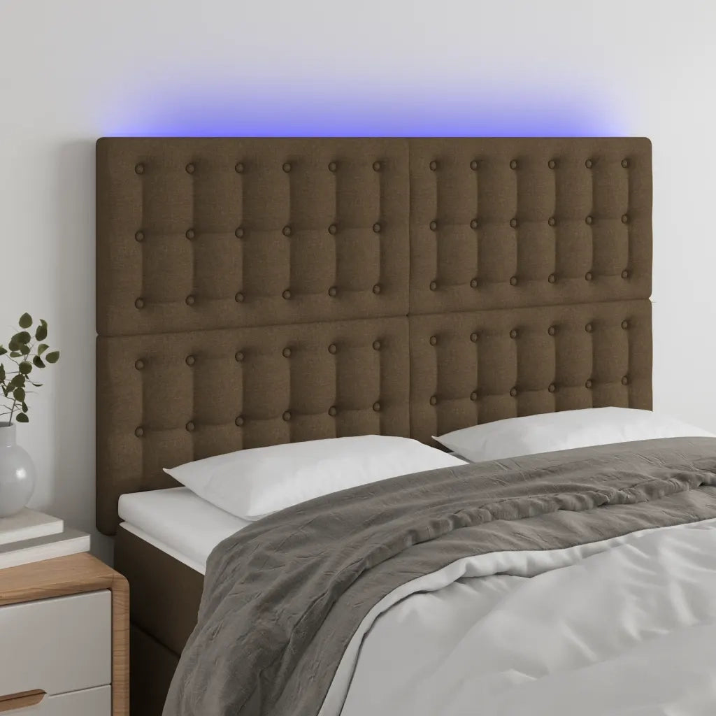 Testiera a LED-Testata con LED Marrone Scuro 144x5x118/128 cm in Tessuto 398457