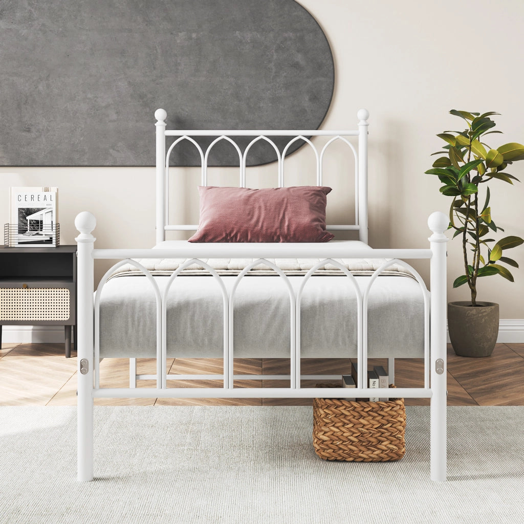 Letto in metallo con testiera vintage e contenitore, 90x200 cm