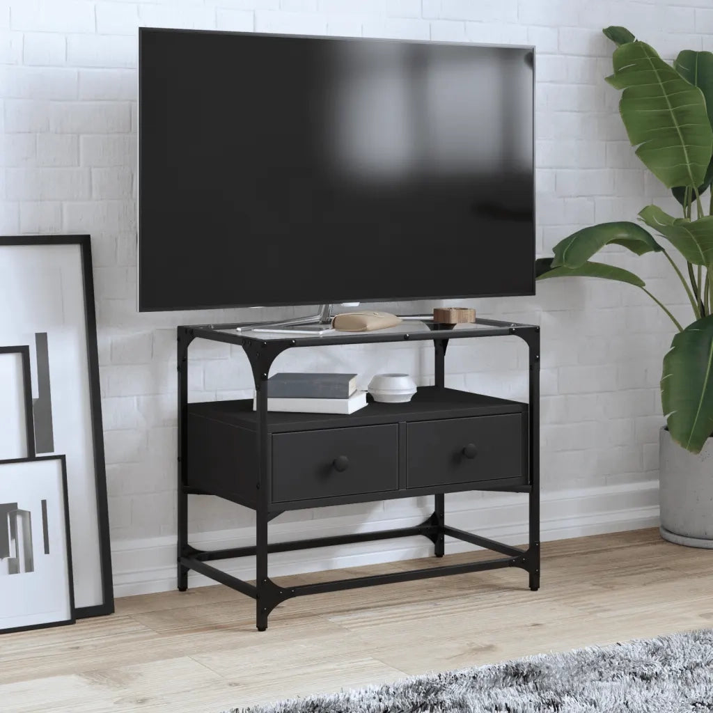 vidaXL Mobile TV con Piano in Vetro Nero 60x35x51 cm Legno Multistrato