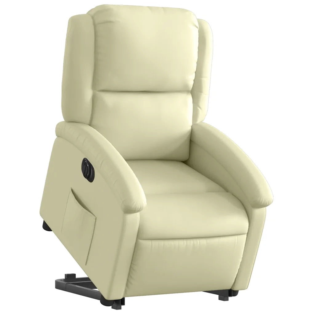 Poltrona Alzapersona Reclinabile Elettrica Crema in Vera Pelle 3204272