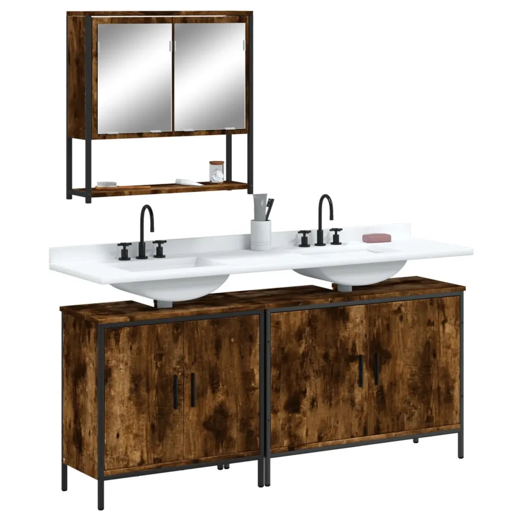Set Mobili da Bagno 3 pz Rovere Fumo in Legno Multistrato 3214672