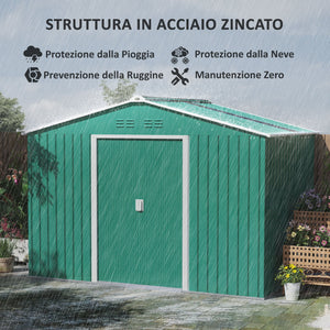Casetta Box da Giardino Porta Attrezzi 277x195x192 cm con 2 Porte Scorrevoli Verde Scuro