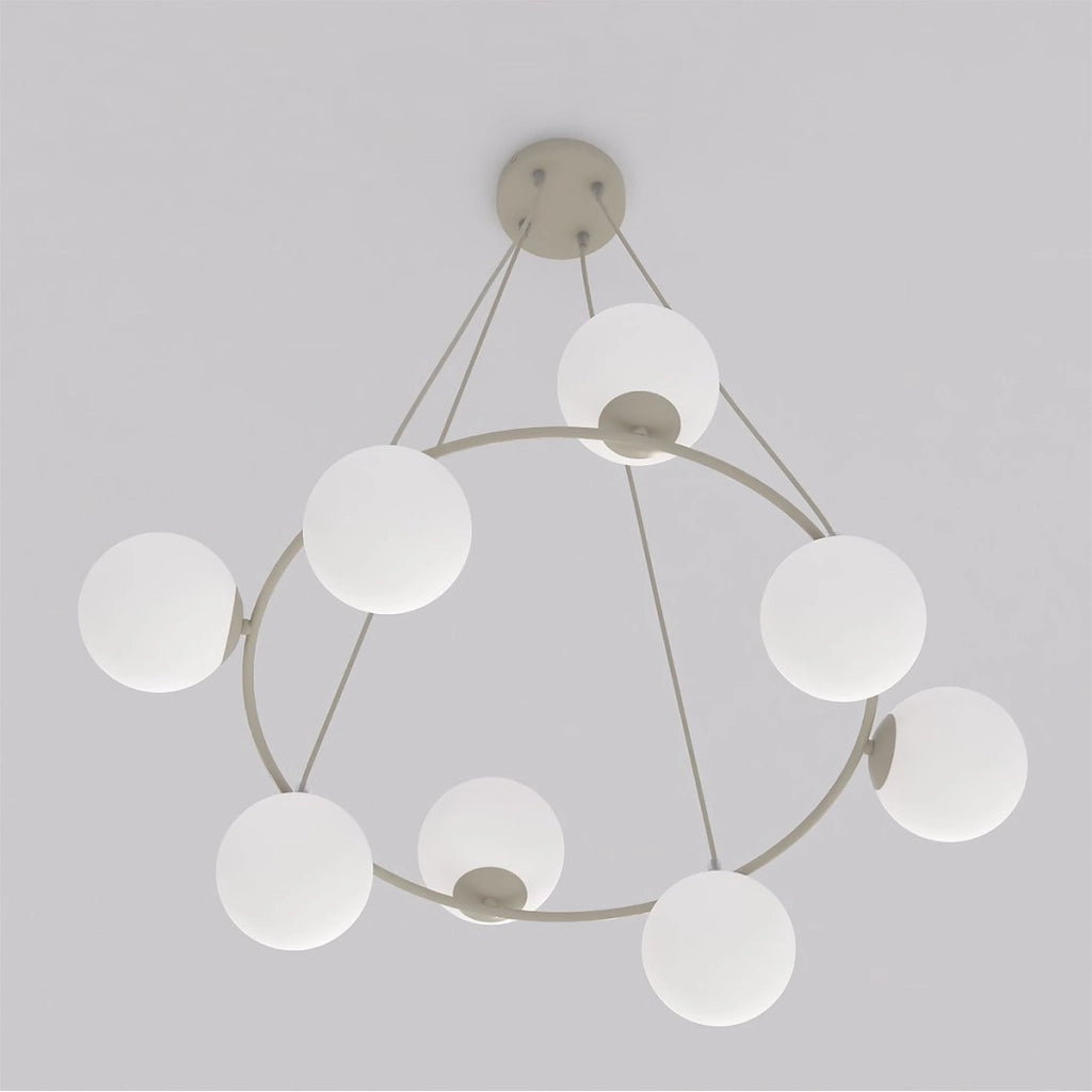Lampada a sospensione Azura in acciaio beige e vetro opalino
