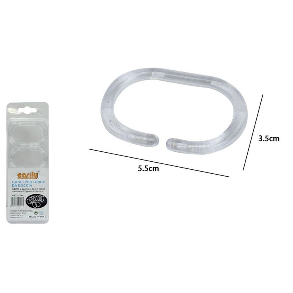 Trade Shop - Set 12 Anelli Gancio Per Tenda Doccia Bagno Trasparenti In Plastica Box Doccia 52148 -