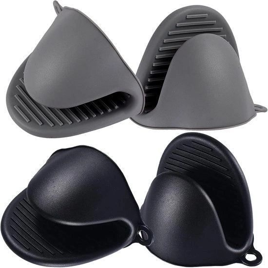 Mini guanti per forno - Resistente al calore - 2 pezzi - Nero e grigio - Silicone
