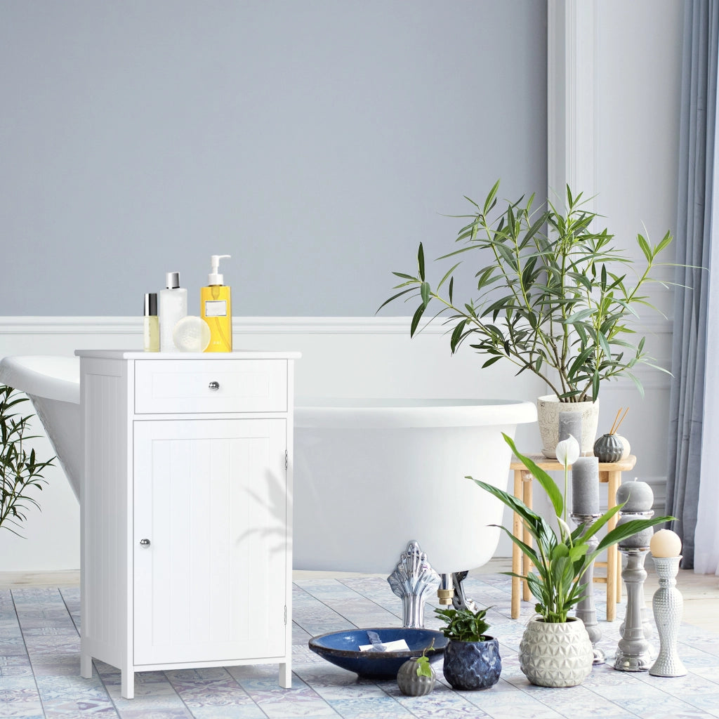 Armadietto Bagno con Cassetto e Ripiano Aggiustabile ¨C Zephmum ¨C 43x34x77 cm Bianco