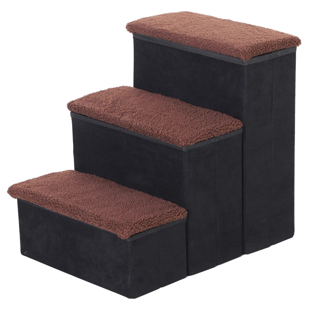 Scala a 3 Gradini Pieghevole per Animali Domestici con Coperchio e Contenitore ¨C Minimal ¨C Nero 40x54x48 cm