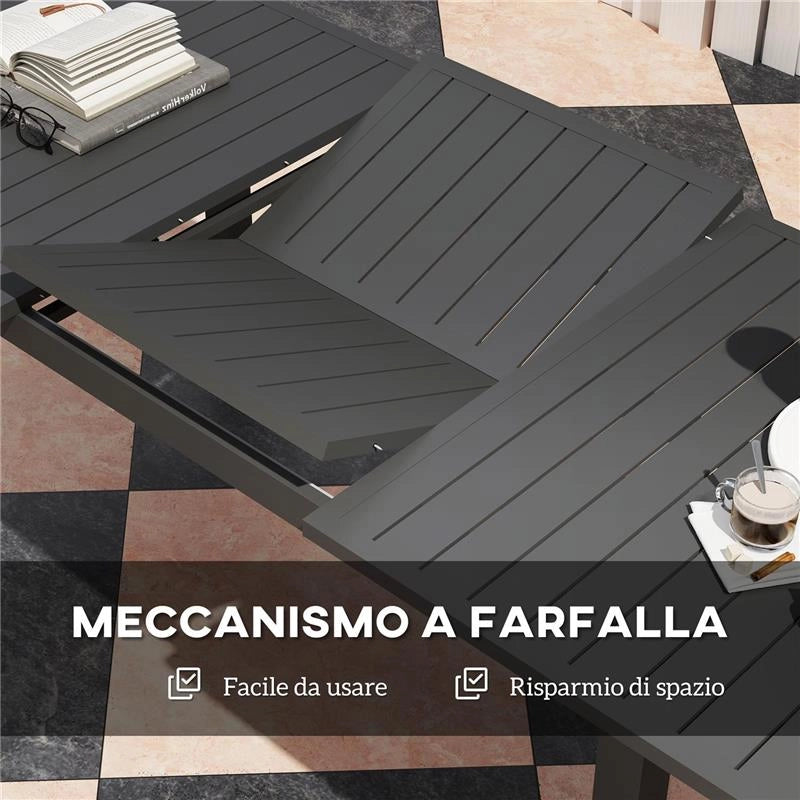 TAVOLO DA GIARDINO ALLUNGABILE DA 160-220 CM PER 6-8 PERSONE RETTANGOLARE IN ALLUMINIO, GRIGIO