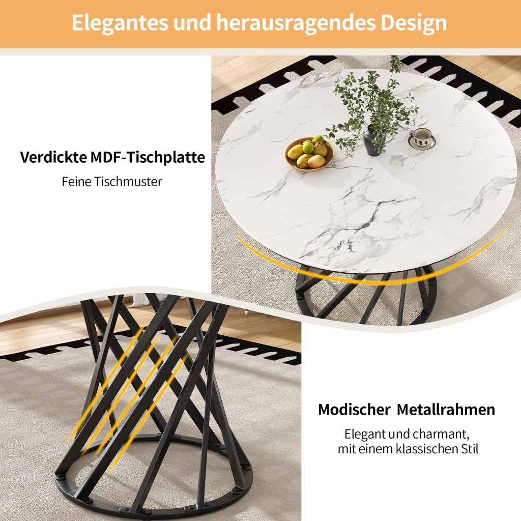 TAVOLO DA PRANZO Rotondo 80x80x76 cm MDF e Metallo Nero Bianco
