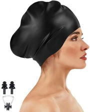 Badmuts in silicone per capelli lunghi, badmuto extra grande per donne, badmuto per uomini, badmuto con auricolare e clip nasale, badmuto per donne (taglia L) - nero