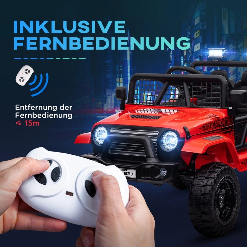 Macchina elettrica per bambini con sospensioni fluide, telecomando, luci a LED, clacson, motori da 12V, realizzata in plastica e metallo, rossa