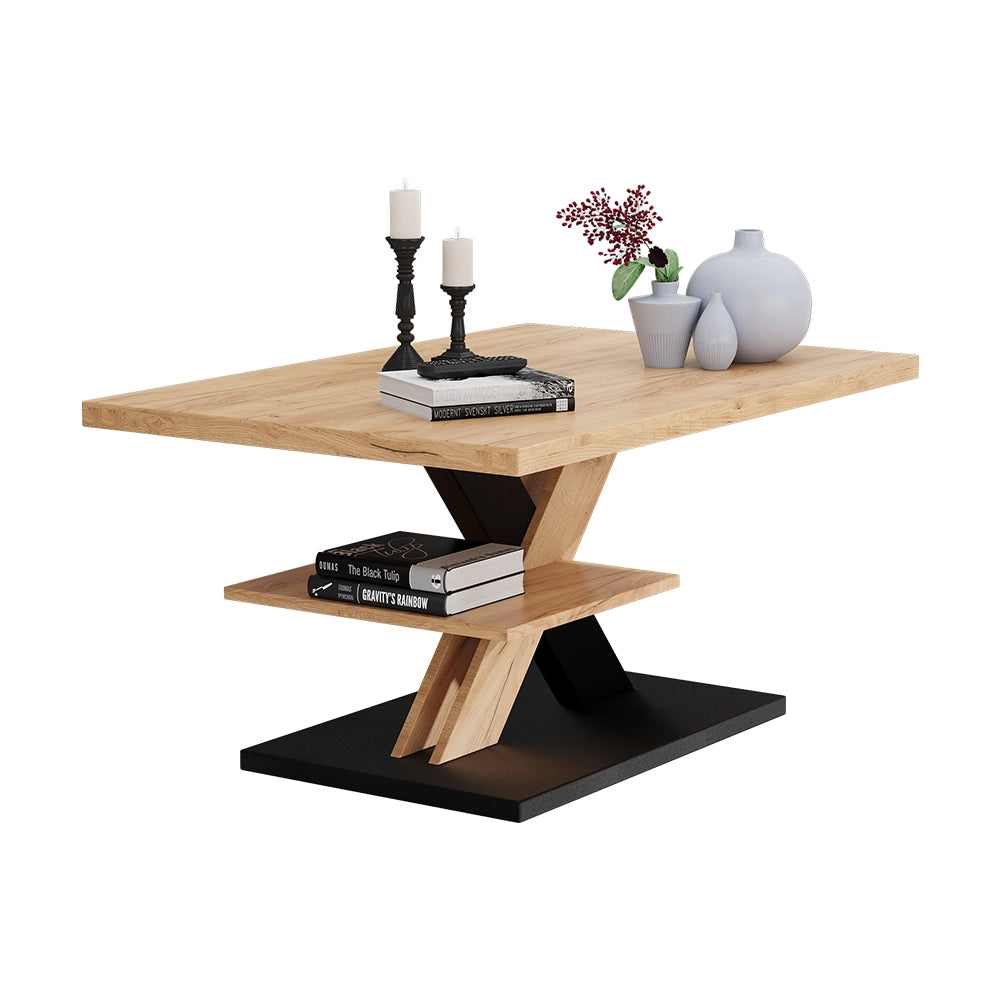 Vicco Tavolino da salotto Quercia/nero 90 x 60 cm con ripiano