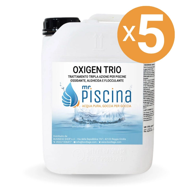 Ossigeno liquido OXIGEN TRIO tripla azione ossidante, alghicida e flocculante Quantità confezione: 5 confezioni