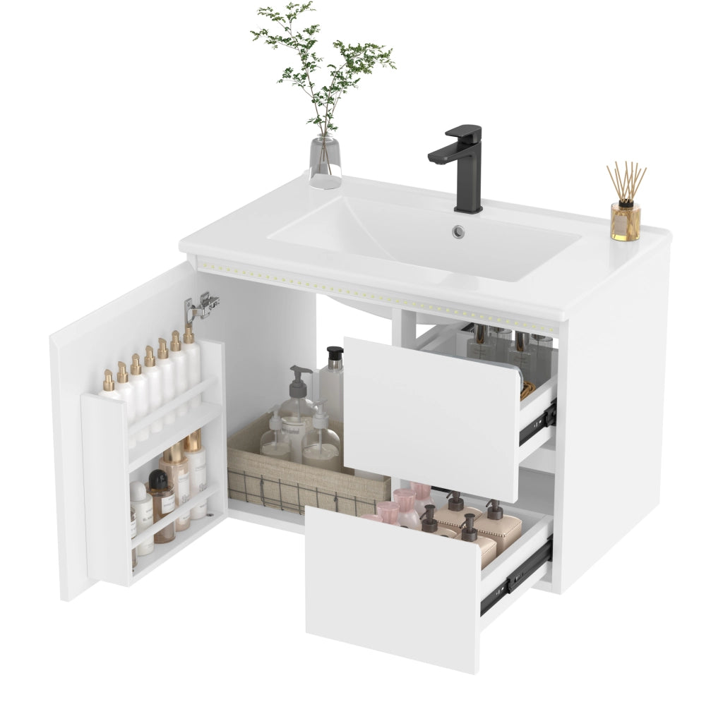 Mobile bagno sospeso 76x46x50 cm con lavabo e luce LED