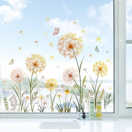 Sticker per finestra a forma di fiore di zinnia giallo per decorazione anti-urto estivo e autunnale