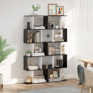 Libreria da Muro Moderna 5 Ripiani in Legno Bianco e Nero 60x24x1184.5 cm