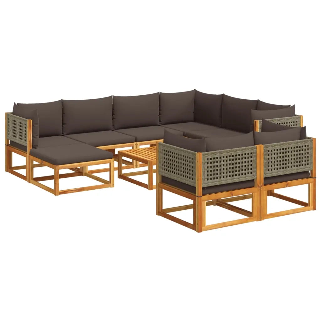 Set di divani da giardino 10 pezzi con cuscini in legno di acacia e rattan