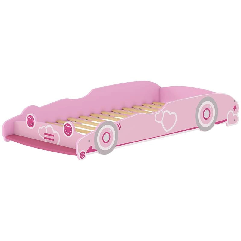 LETTO PER BAMBINI DA 3-5 ANNI A FORMA DI MACCHINA CON SPONDE RIALZATE DI SICUREZZA, 140X70 CM, ROSA
