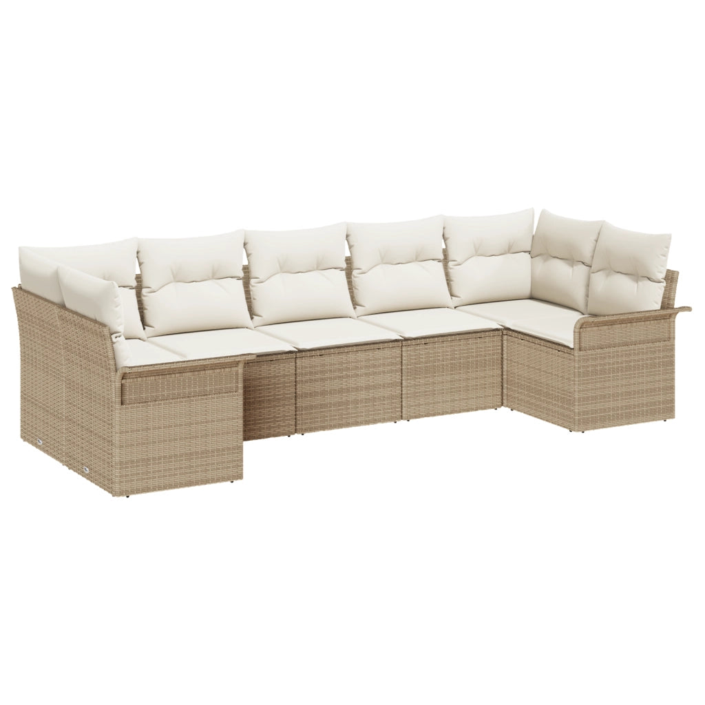 Set Divano da Giardino con 7 Pezzi e Cuscini in Rattan Sintetico Beige