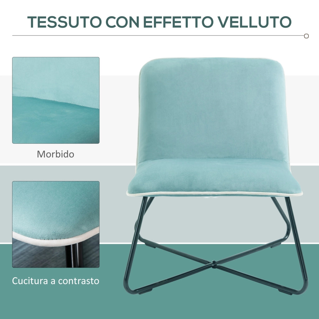 Easycomfort Poltrona in Velluto Stile Nordico Senza Braccioli con Base in Metallo Incrociata, 55x69x68cm, Verde