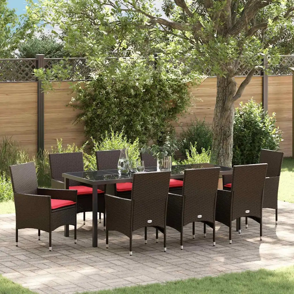 Set di tavolo e sedie con cuscino 9 pcs Marrone Rattan in PE 3379827