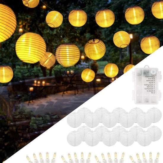 Lanterne catena a batterie calda bianca 20 led lanterne per esterno 6 m - catena di luci per interni - catena di luci per balcone lanterne per esterno resistente al tempo - decorazione per balcone - non illuminante