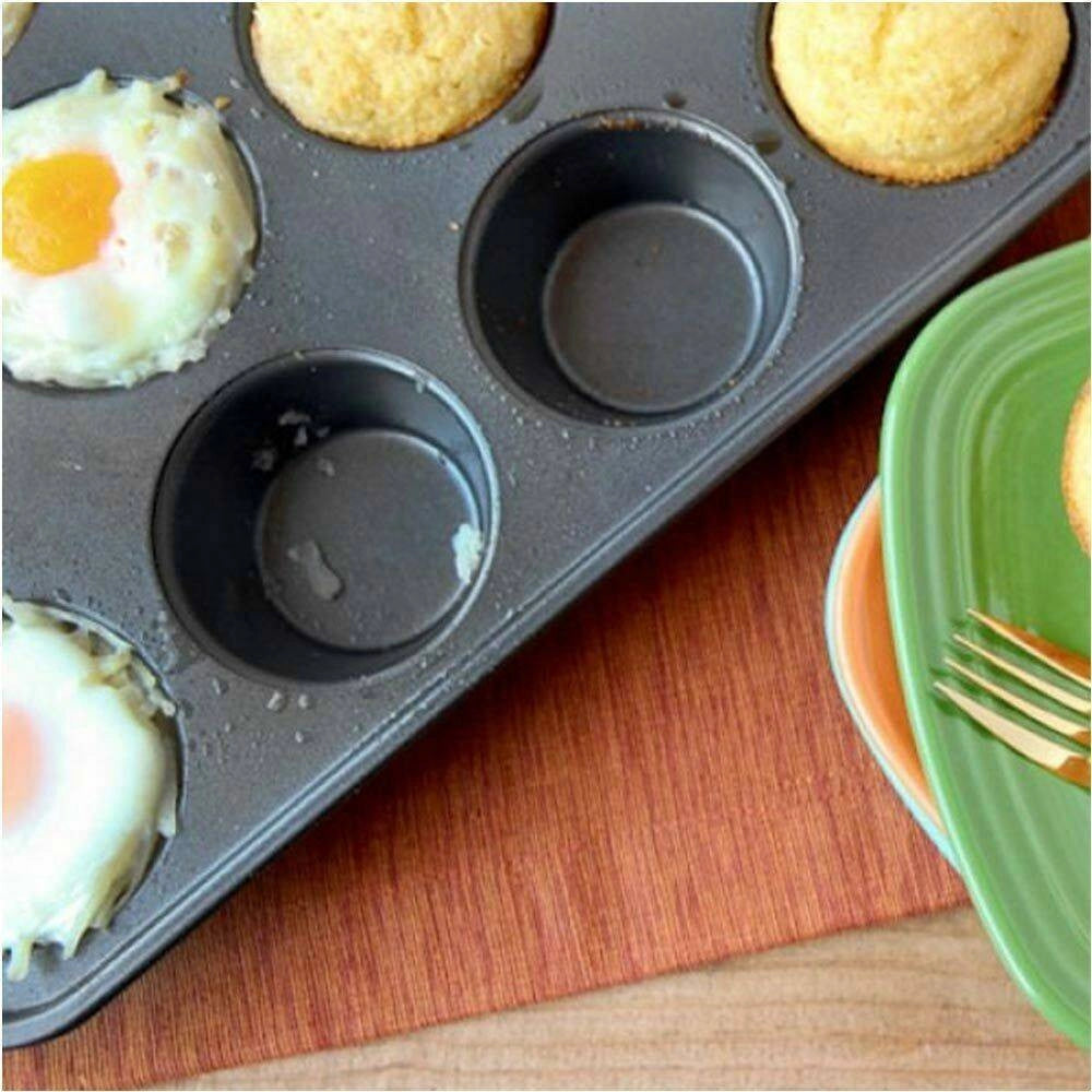 Trade Shop - Stampo Teglia Per 12 Muffin Cupcake In Acciaio Antiadere Con Pirottini Colorati -