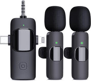 Microfono wireless per iPhone, Android, camera, iPad - 3-in-1 doppia lavalliera professionale minicrofono con USB-C, plug-play per registrazioni video, YouTube, TikTok