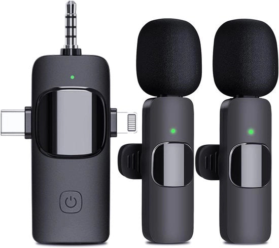 Microfono wireless per iPhone, Android, camera, iPad - 3-in-1 doppia lavalliera professionale minicrofono con USB-C, plug-play per registrazioni video, YouTube, TikTok