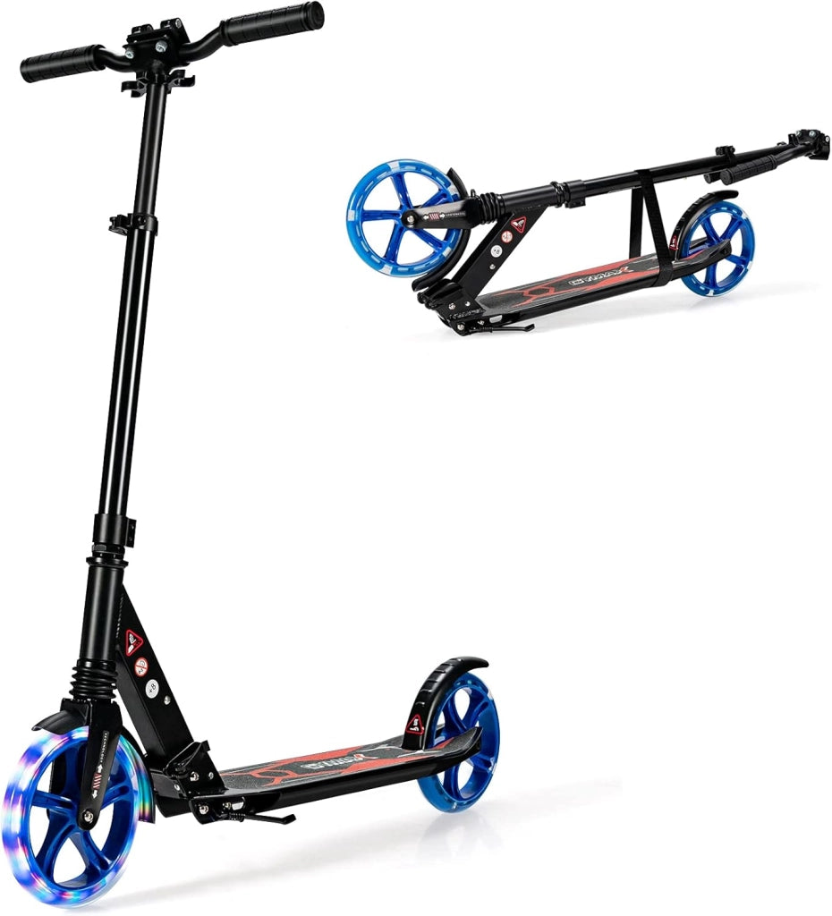 Scooter Monopattino a Spinta per Bambini Pieghevole e Regolabile in Altezza (91-106 cm), con Ruote Luminose e Cavalletto, Carico Massimo 100kg