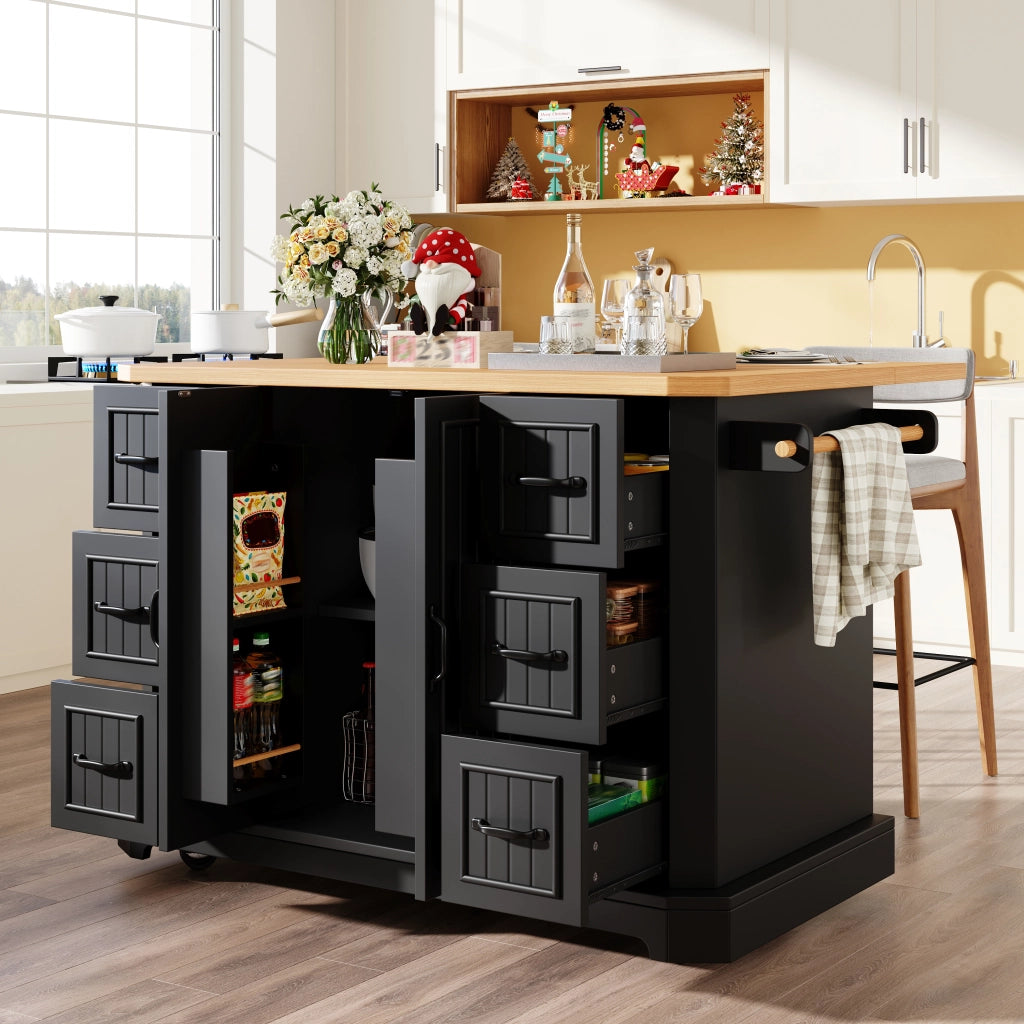 CARRELLO CUCINA con 2 ante e 6 cassetti 120x45x91 cm MDF Nero